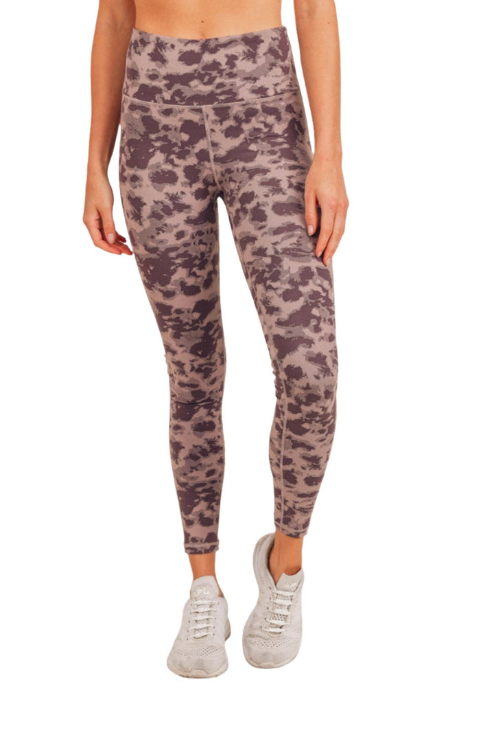 Mono B Textured Spotted High waist Leggings APH-A075 and Plus - Iris/Bark - Front View
