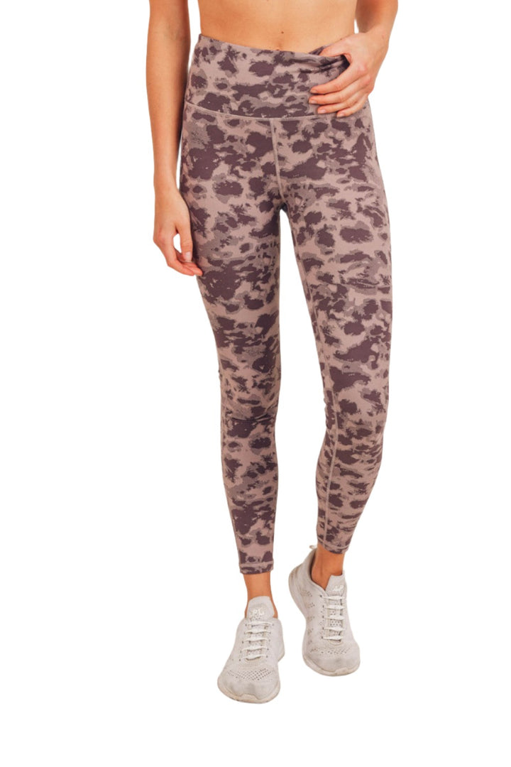 Mono B Textured Spotted High waist Leggings APH-A075 and Plus - Iris/Bark - Front View
