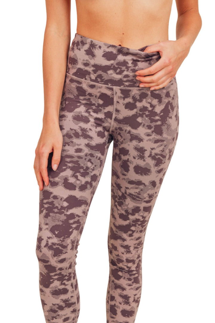 Mono B Textured Spotted High waist Leggings APH-A075 and Plus - Iris/Bark - Front View