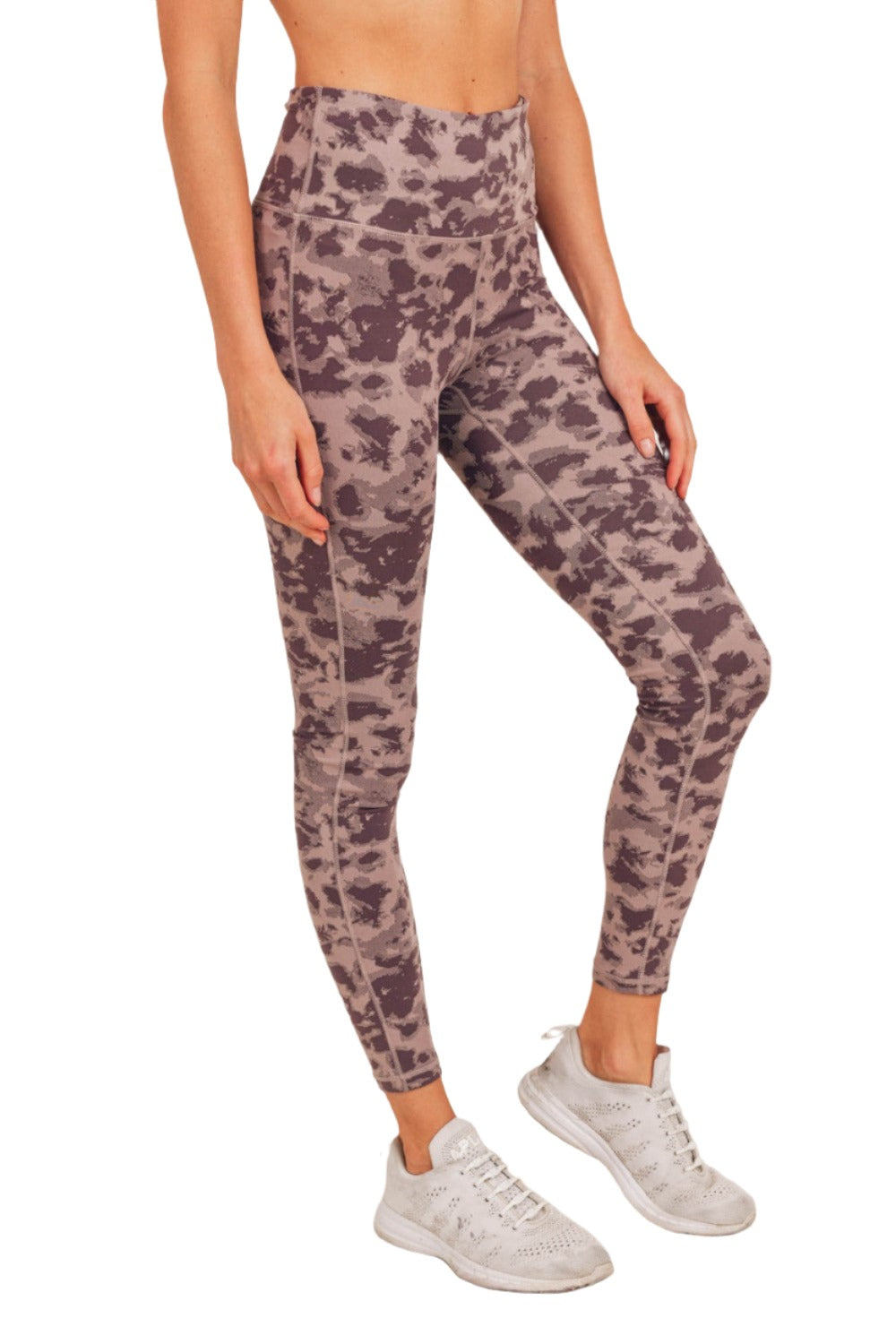 Mono B Textured Spotted High waist Leggings APH-A075 and Plus - Iris/Bark - Side View