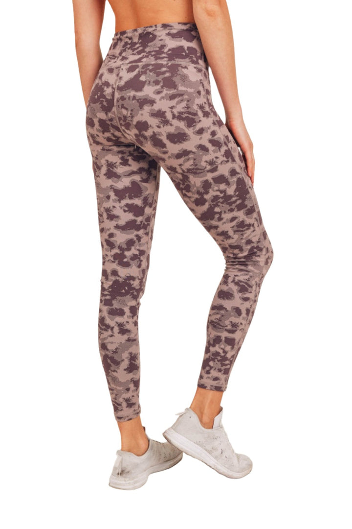 Mono B Textured Spotted High waist Leggings APH-A075 and Plus - Iris/Bark - Back Side View