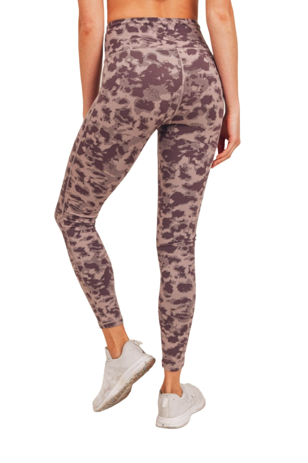 Mono B Textured Spotted High waist Leggings APH-A075 and Plus - Iris/Bark - Back View