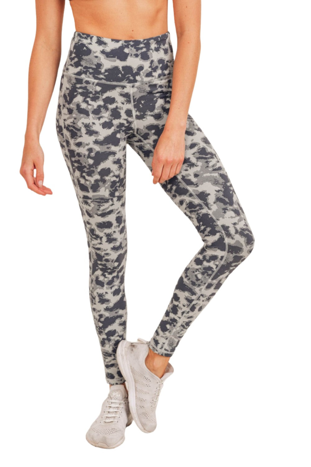 Mono B Textured Spotted High waist Leggings APH-A075 and Plus - Mist/Shadow - Front View