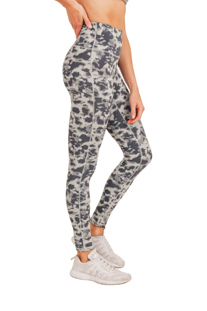 Mono B Textured Spotted High waist Leggings APH-A075 and Plus - Mist/Shadow - Side View