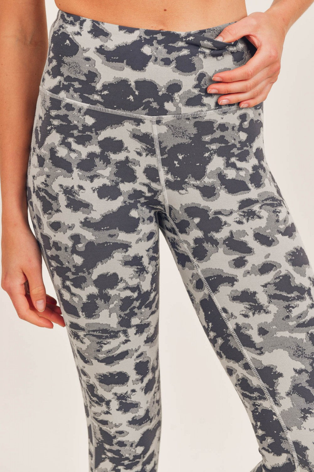 Mono B Textured Spotted High waist Leggings APH-A075 and Plus - Mist/Shadow - Rear View