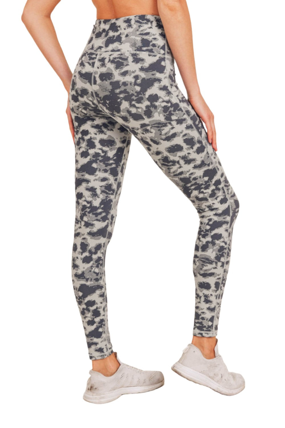 Mono B Textured Spotted High waist Leggings APH-A075 and Plus - Mist/Shadow - Side View
