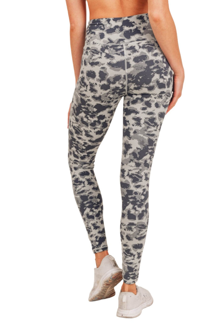 Mono B Textured Spotted High waist Leggings APH-A075 and Plus - Mist/Shadow - Back View