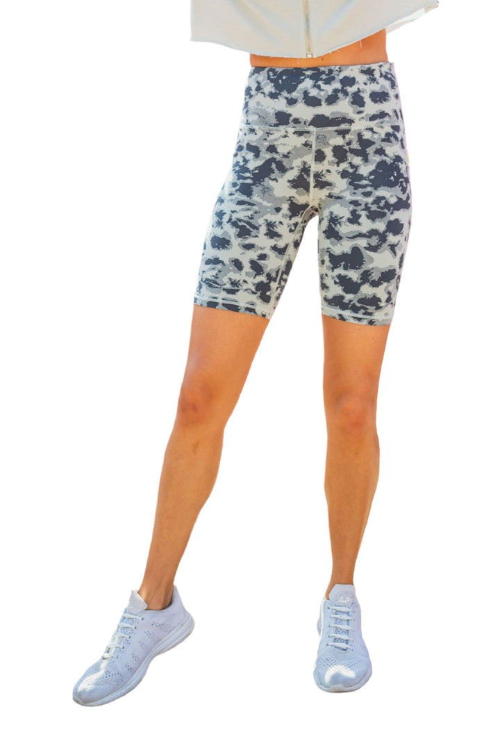 Mono B Textured Spotted Jacquard High Waist Biker Shorts APH-A076 Plus - Mist/Shadow - Front View