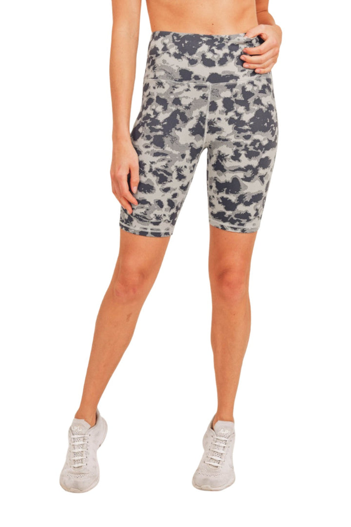 Mono B Textured Spotted Jacquard High Waist Biker Shorts APH-A076 Plus - Mist/Shadow - Front View