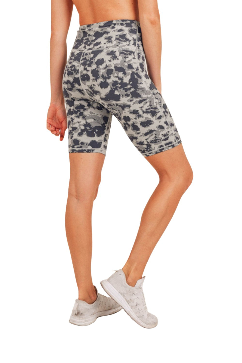 Mono B Textured Spotted Jacquard High Waist Biker Shorts APH-A076 Plus - Mist/Shadow - Back Side View