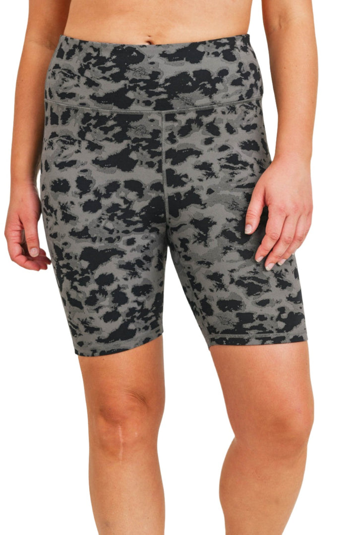 Mono B Textured Spotted Jacquard High Waist Biker Shorts APH-A076 Plus - Black/Grey - Front View