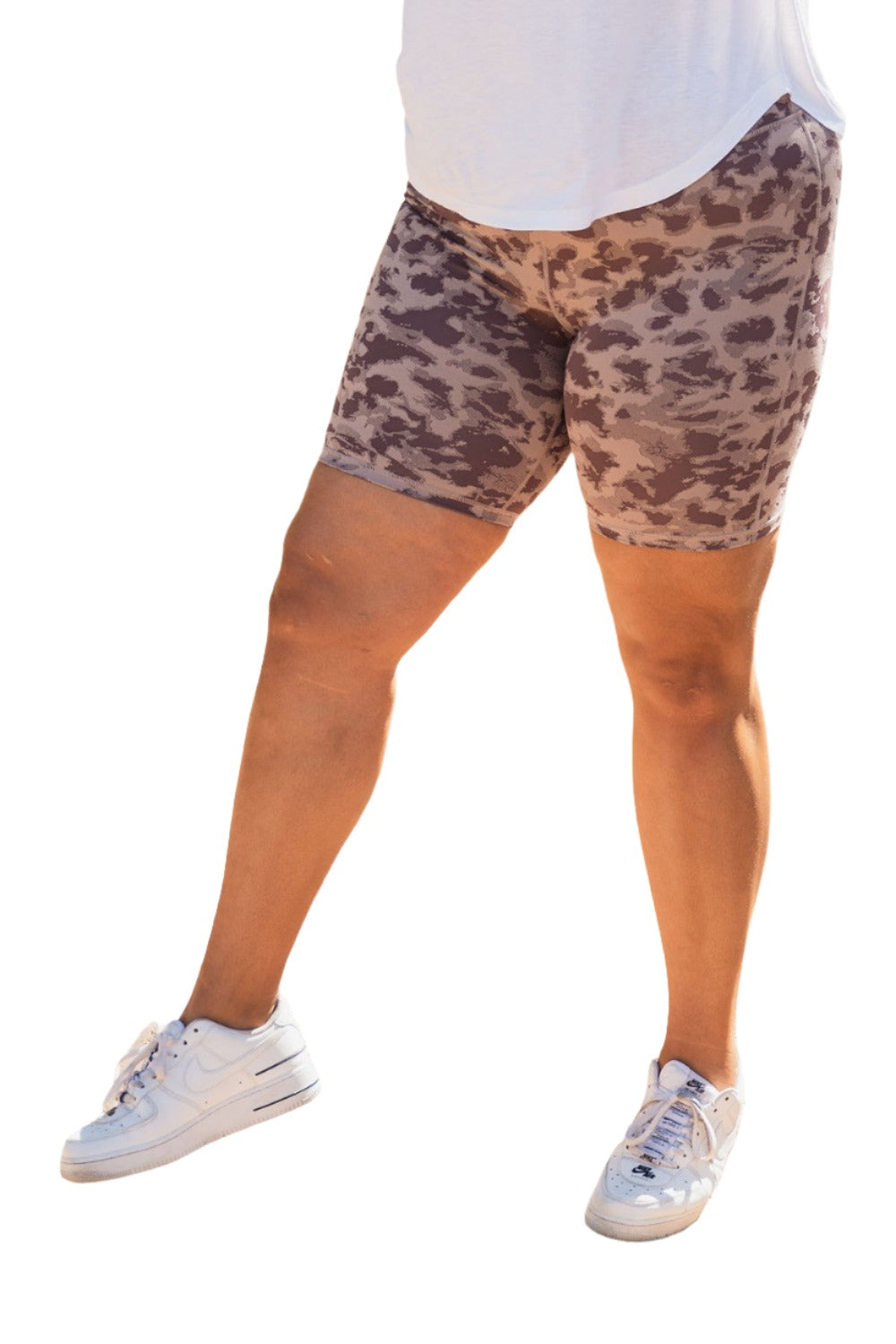 Mono B Textured Spotted Jacquard High Waist Biker Shorts APH-A076 Plus - Iris/Bark - Side View