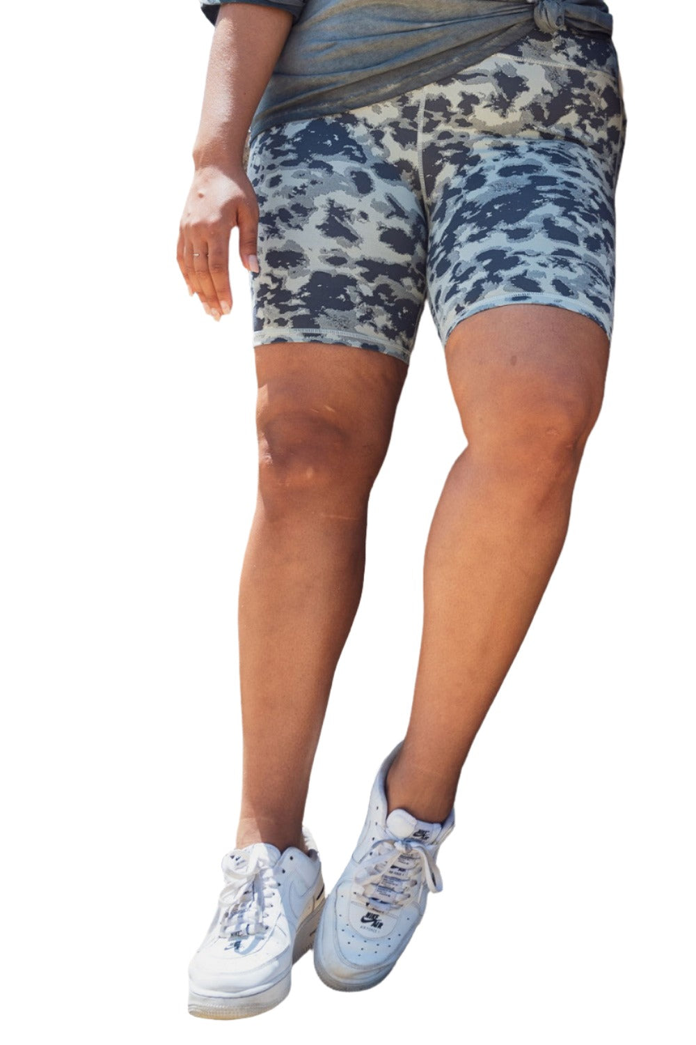 Mono B Textured Spotted Jacquard High Waist Biker Shorts APH-A076 Plus - Mist/Shadow - Rear View