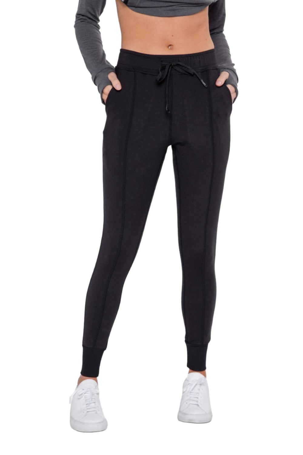 Mono B Mono B GREEN - Slim-Fit Paneled Joggers APH-A0760 And Plus - Black - Front View