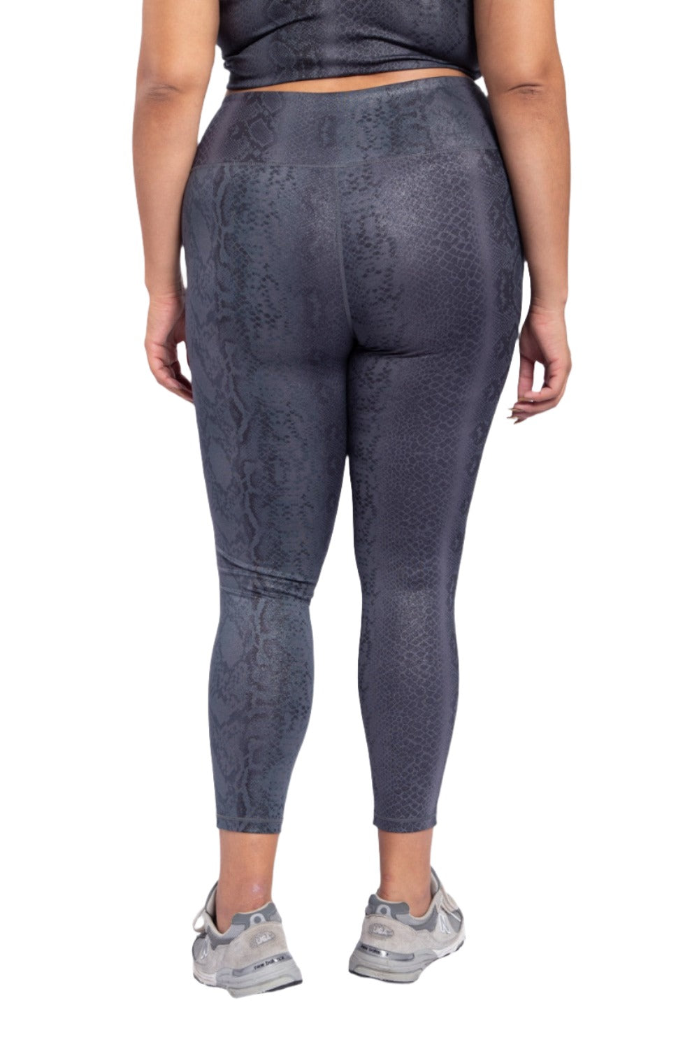 Mono B Shimmer Snake Foil High-Waisted Leggings APH-A0762 and Plus - Grey Snake - Back View