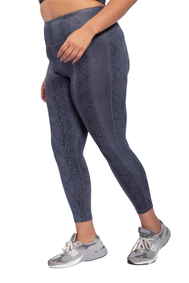 Mono B Shimmer Snake Foil High-Waisted Leggings APH-A0762 and Plus - Grey Snake - Side View