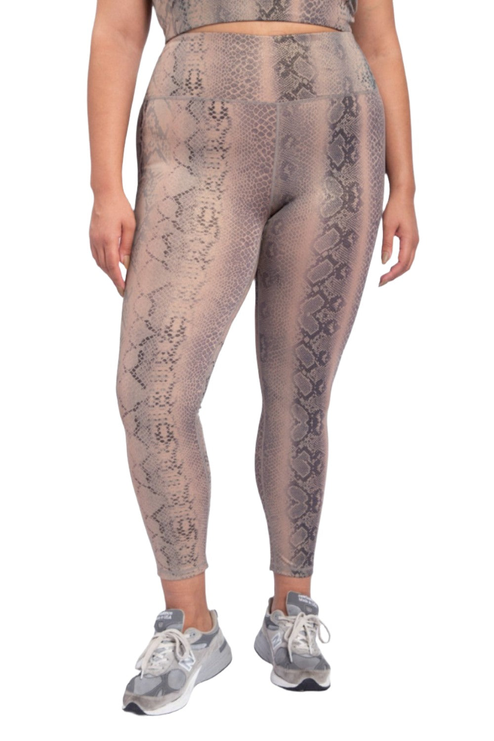 Mono B Shimmer Snake Foil High-Waisted Leggings APH-A0762 and Plus - Mushroom Snake - Front View