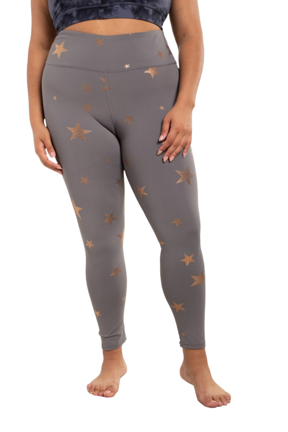 Mono B Starry Night Foil High-Waisted Leggings APH-A08135 and Plus - Copper Star - Front View2