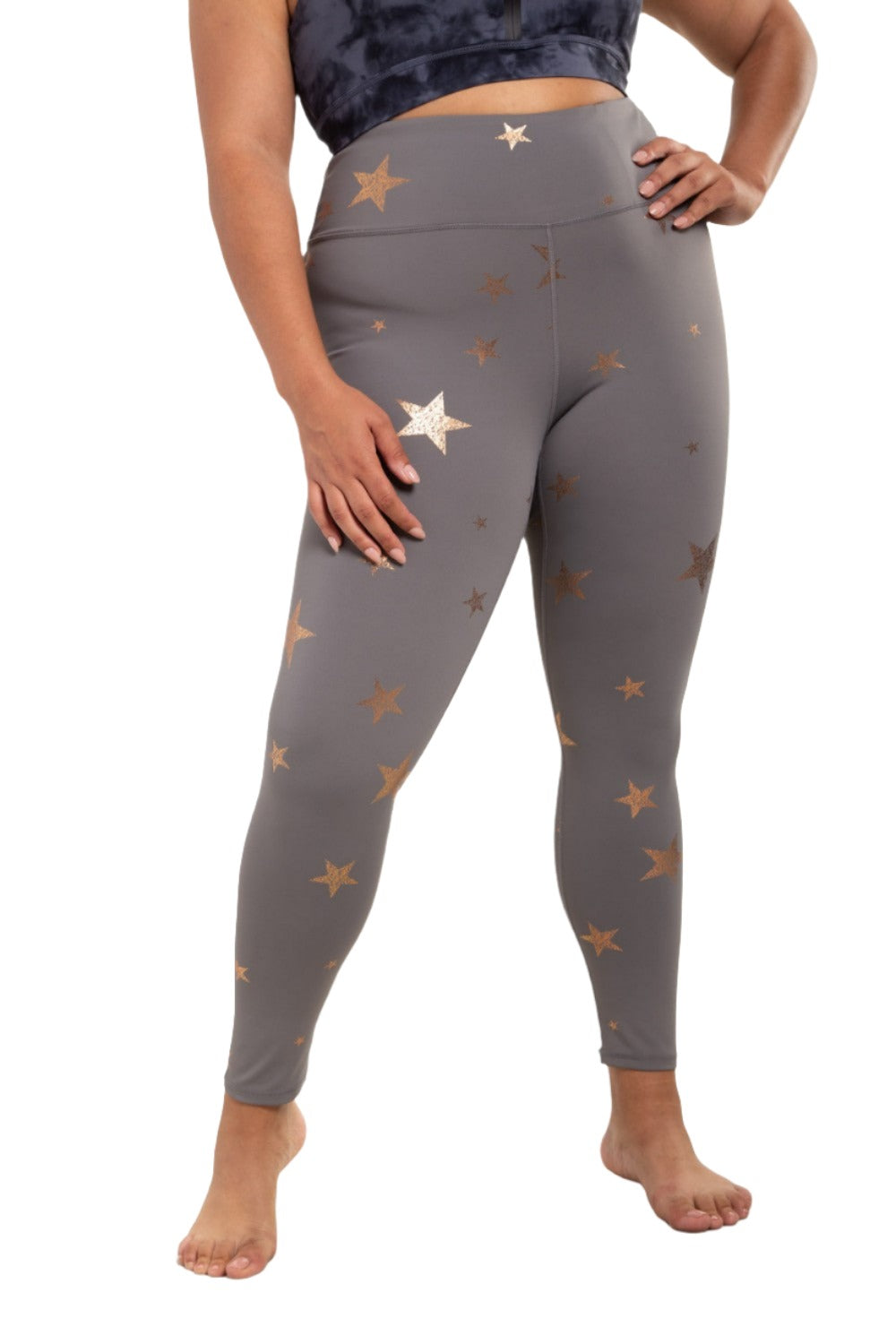 Mono B Starry Night Foil High-Waisted Leggings APH-A08135 and Plus - Copper Star - Front View