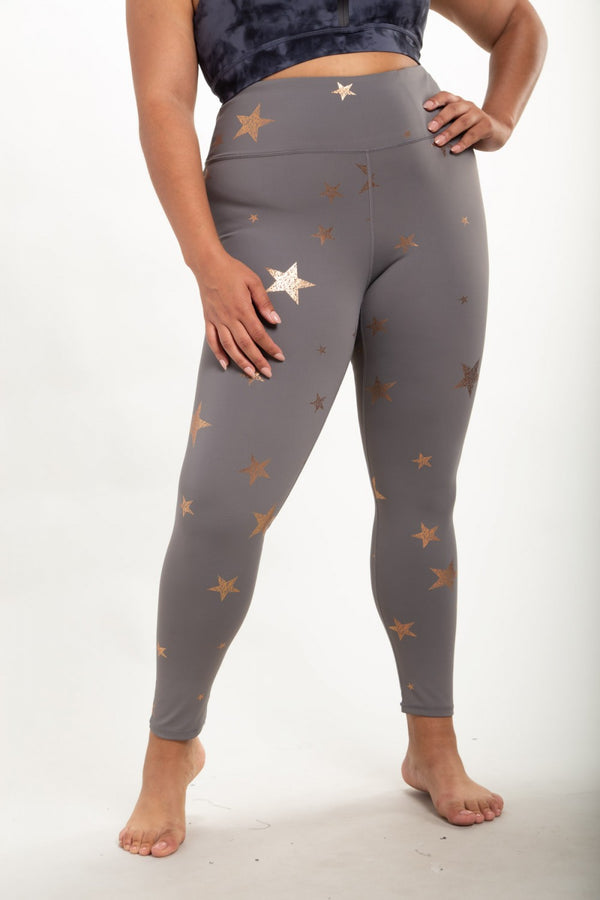 Mono B Starry Night Foil High-Waisted Leggings APH-A08135 and Plus - Copper Star - Front View