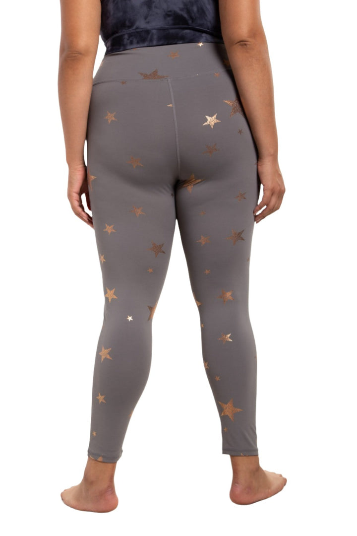 Mono B Starry Night Foil High-Waisted Leggings APH-A08135 and Plus - Copper Star - Back View
