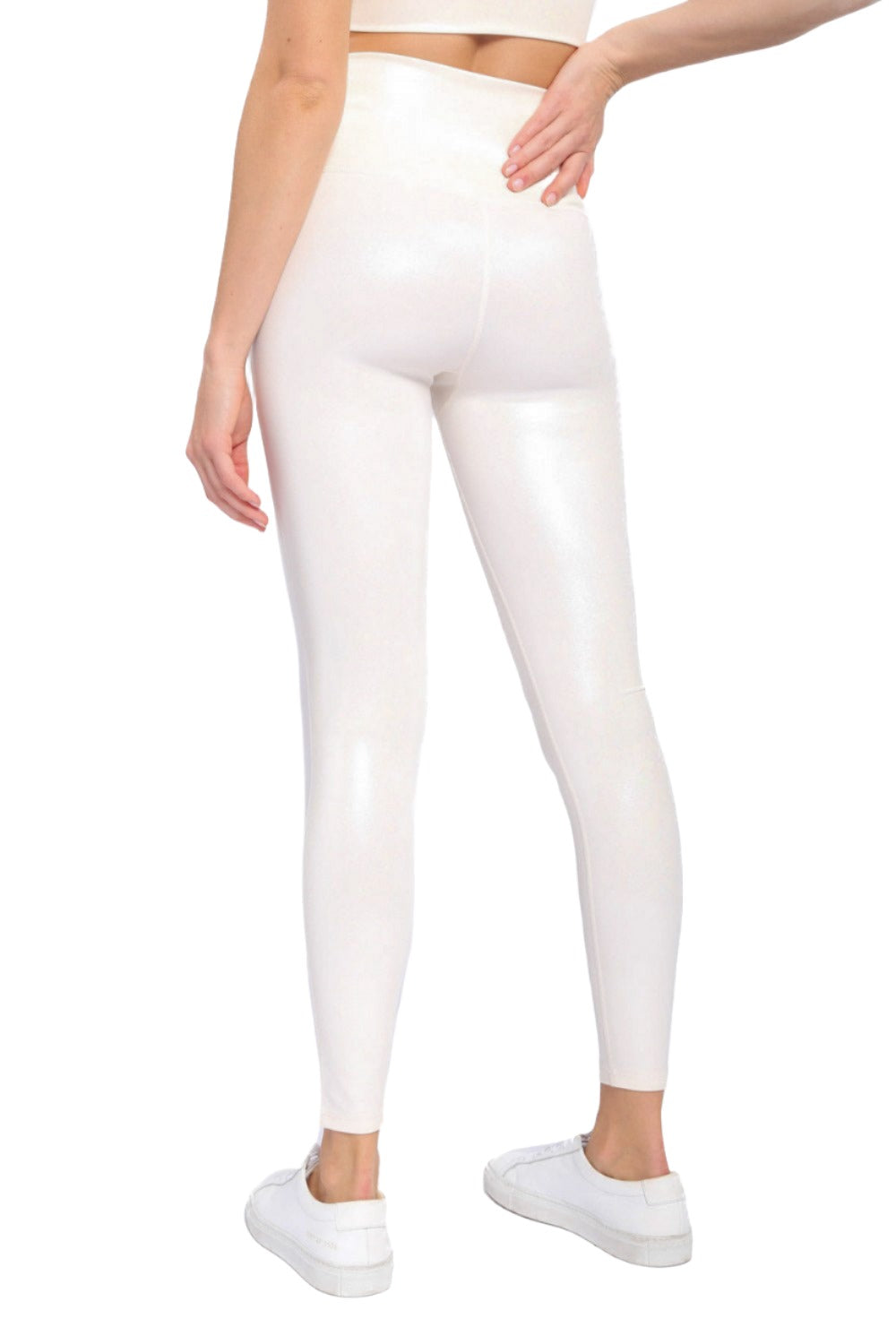 Mono B Mono B BRONZE - Pastel Foil High waisted Leggings APH-A0872 - Ivory Foil - Back View