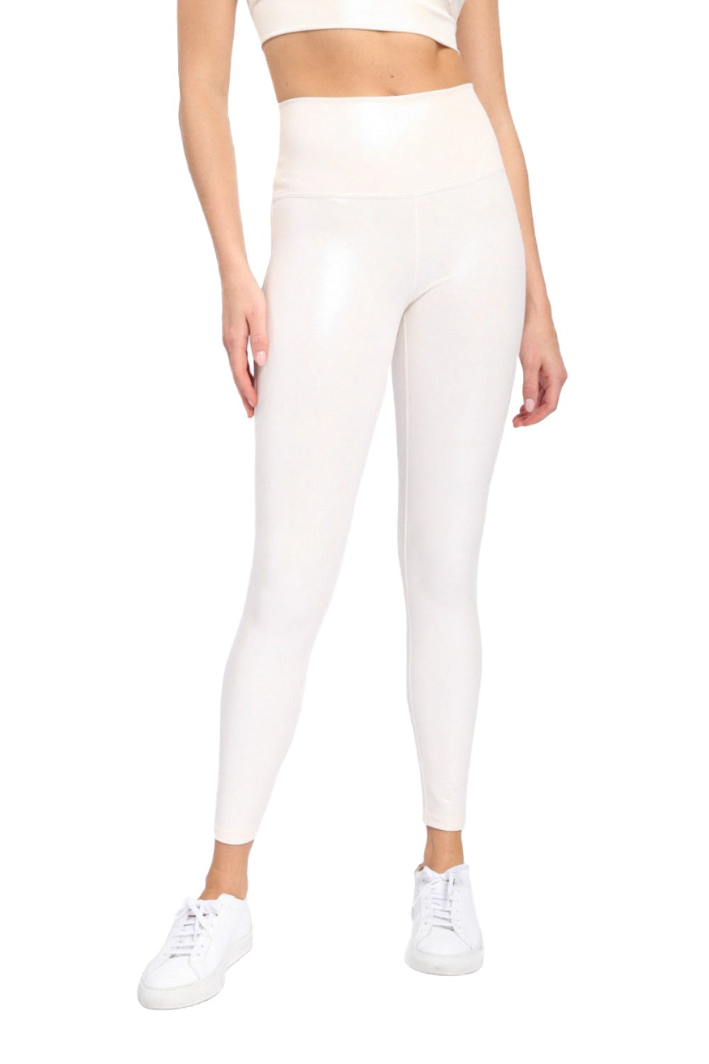 Mono B Mono B BRONZE - Pastel Foil High waisted Leggings APH-A0872 - Ivory Foil - Front View