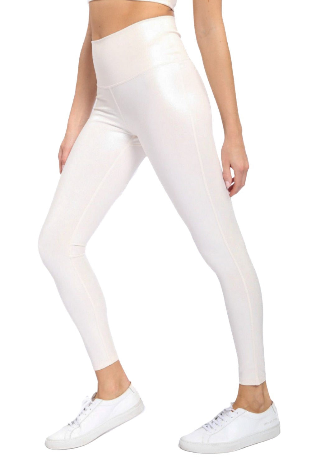 Mono B Mono B BRONZE - Pastel Foil High waisted Leggings APH-A0872 - Ivory Foil - Side View