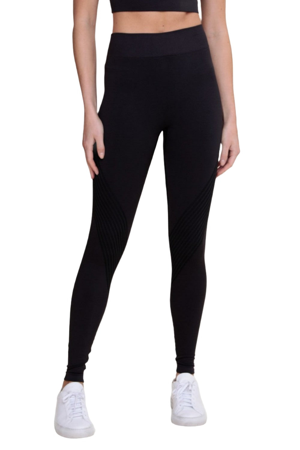Mono B Seamless Striped High-Waist Leggings APH-A0888 - Charcoal - Front View