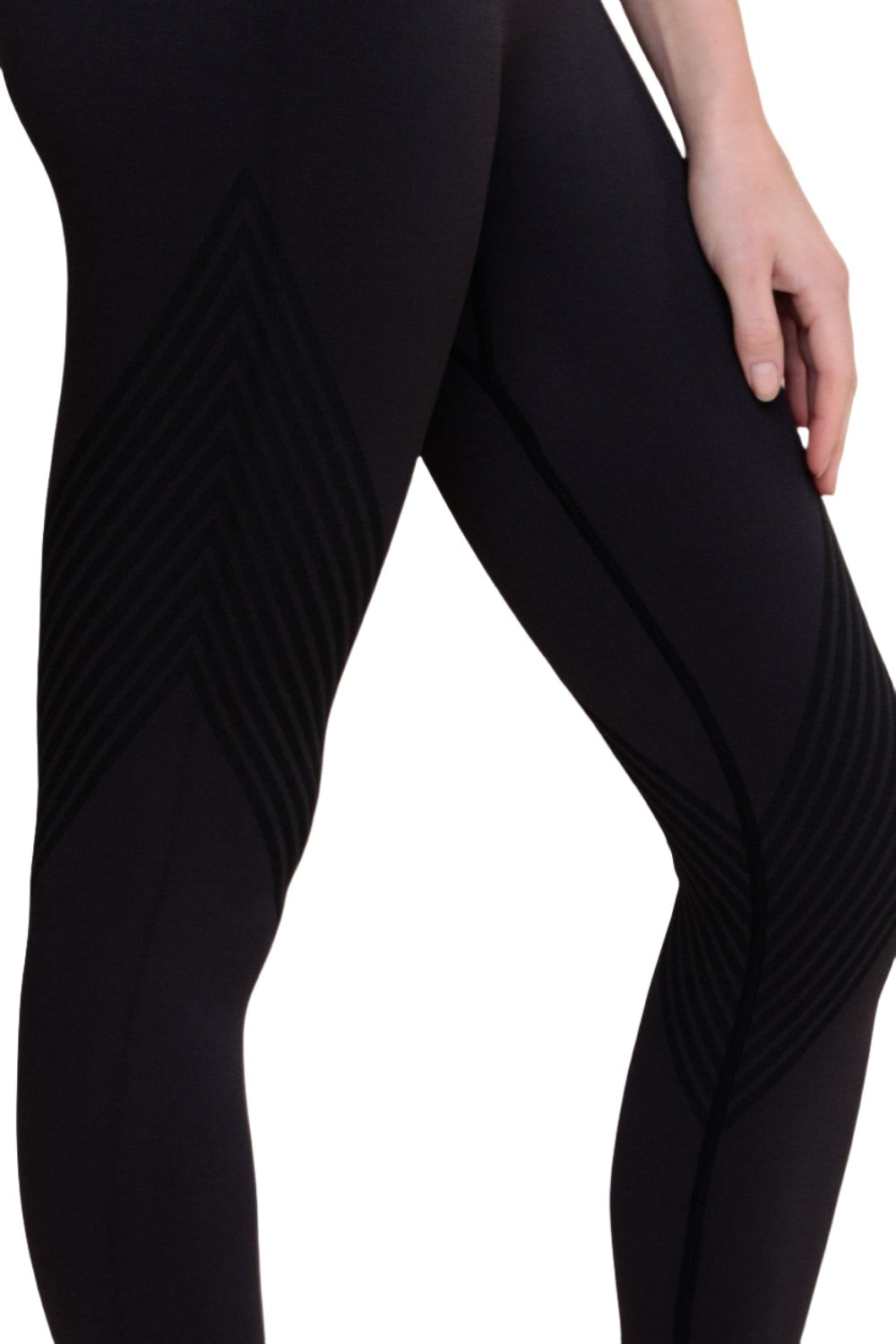 Mono B Seamless Striped High-Waist Leggings APH-A0888 - Charcoal - Rear View