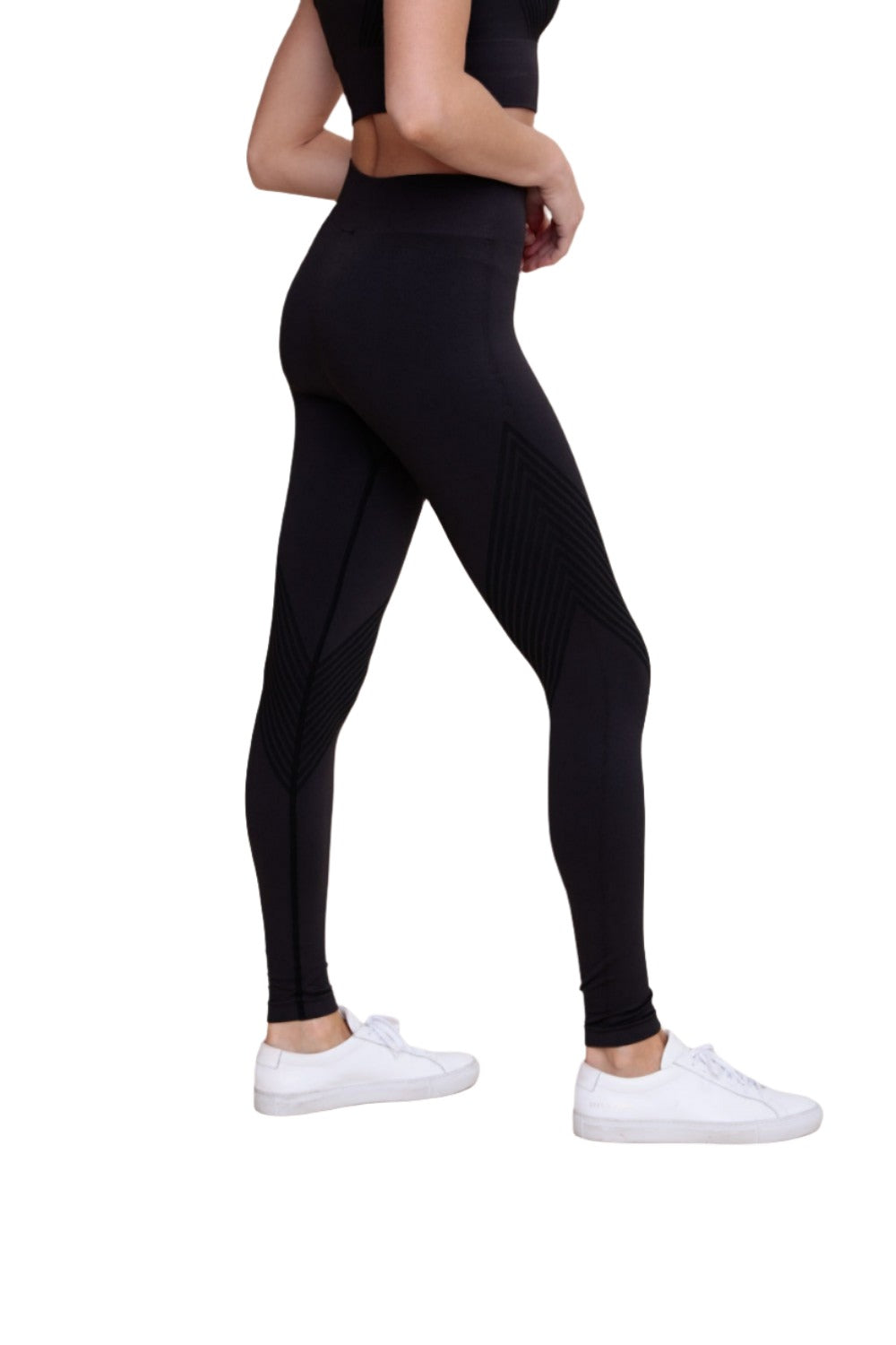 Mono B Seamless Striped High-Waist Leggings APH-A0888 - Charcoal - Side View