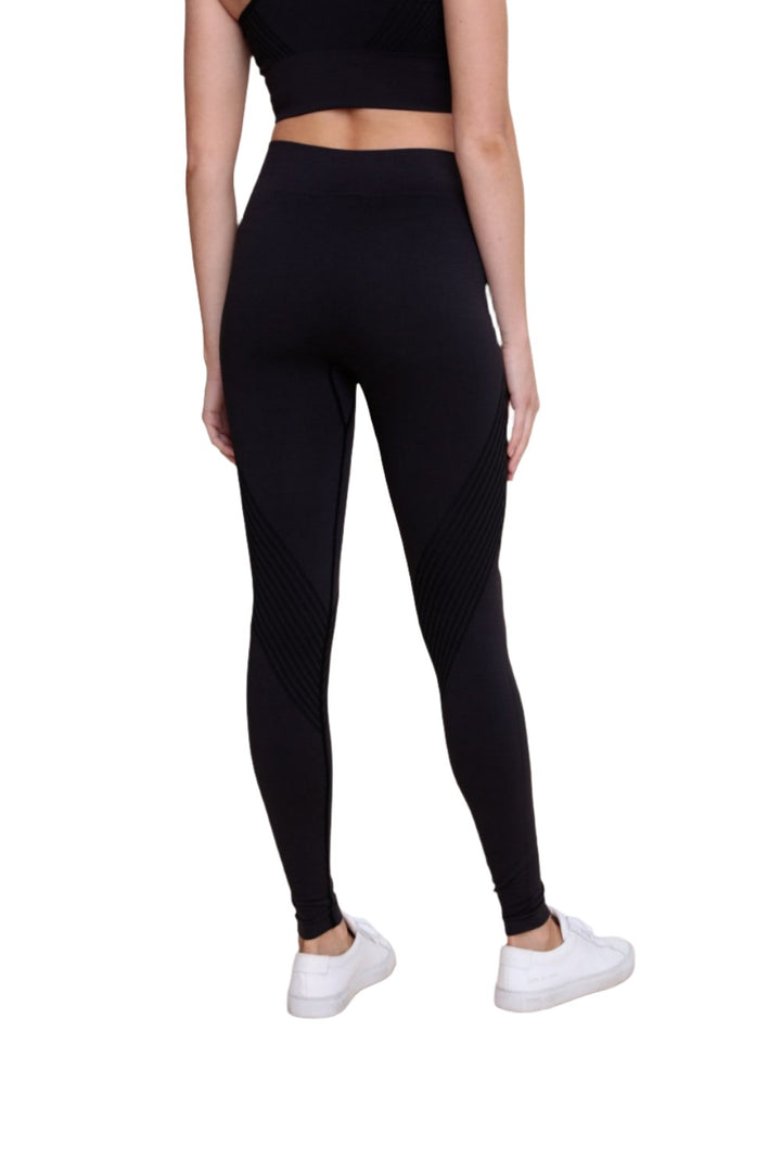 Mono B Seamless Striped High-Waist Leggings APH-A0888 - Charcoal - Back View