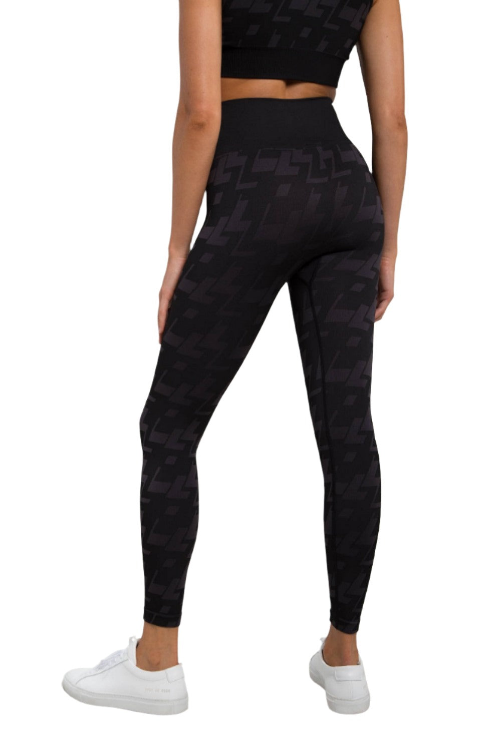 Mono B Seamless Geometric Print Leggings APH-A09101 - Charcoal - Side View