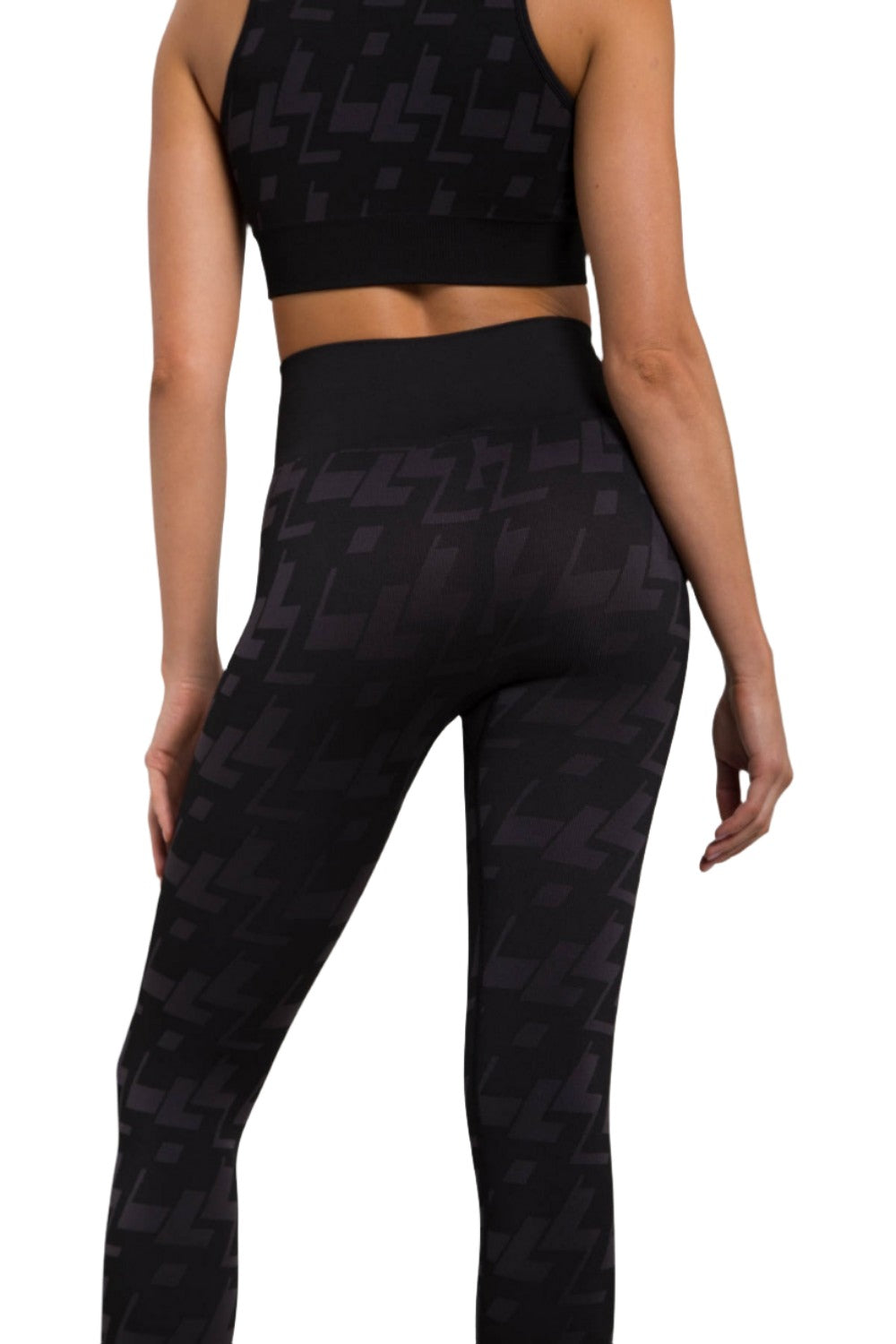 Mono B Seamless Geometric Print Leggings APH-A09101 - Charcoal - Back View