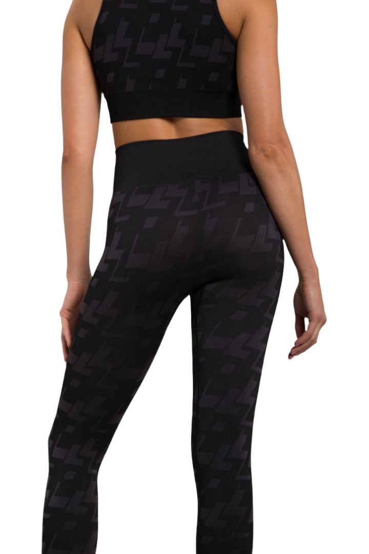Mono B Seamless Geometric Print Leggings APH-A09101 - Charcoal - Back View