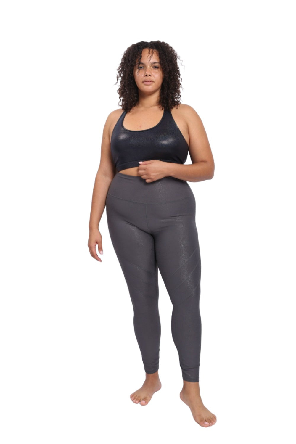 Mono B High Waist Foil Leggings With Seam Details APH-A0950 and Plus - Urban Chic Foil - Front Full View