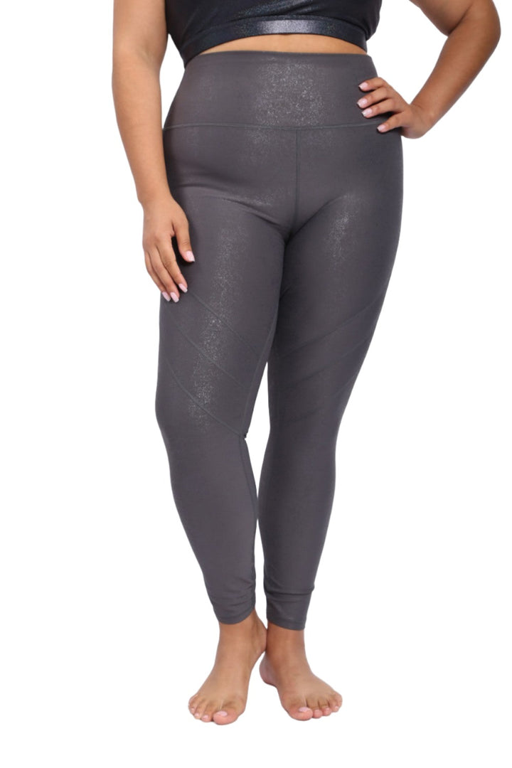 Mono B High Waist Foil Leggings With Seam Details APH-A0950 and Plus - Urban Chic Foil - Front View
