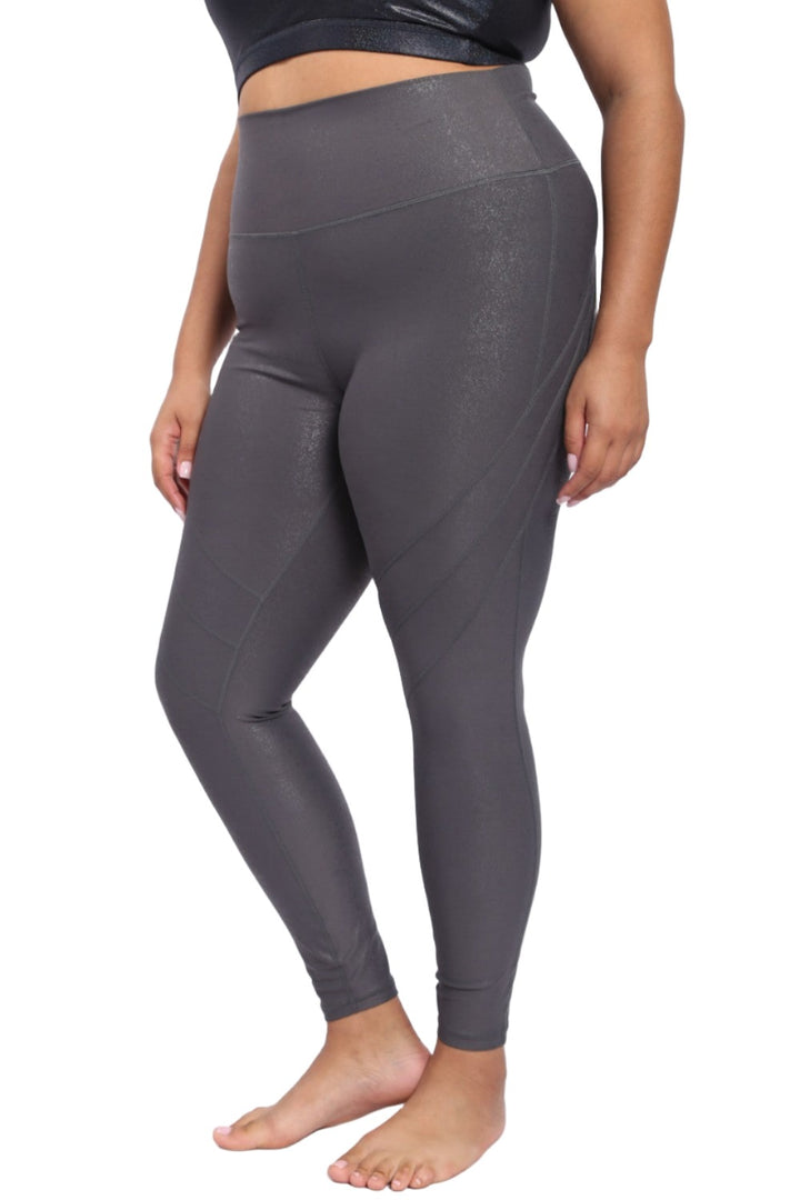 Mono B High Waist Foil Leggings With Seam Details APH-A0950 and Plus - Urban Chic Foil - Side View