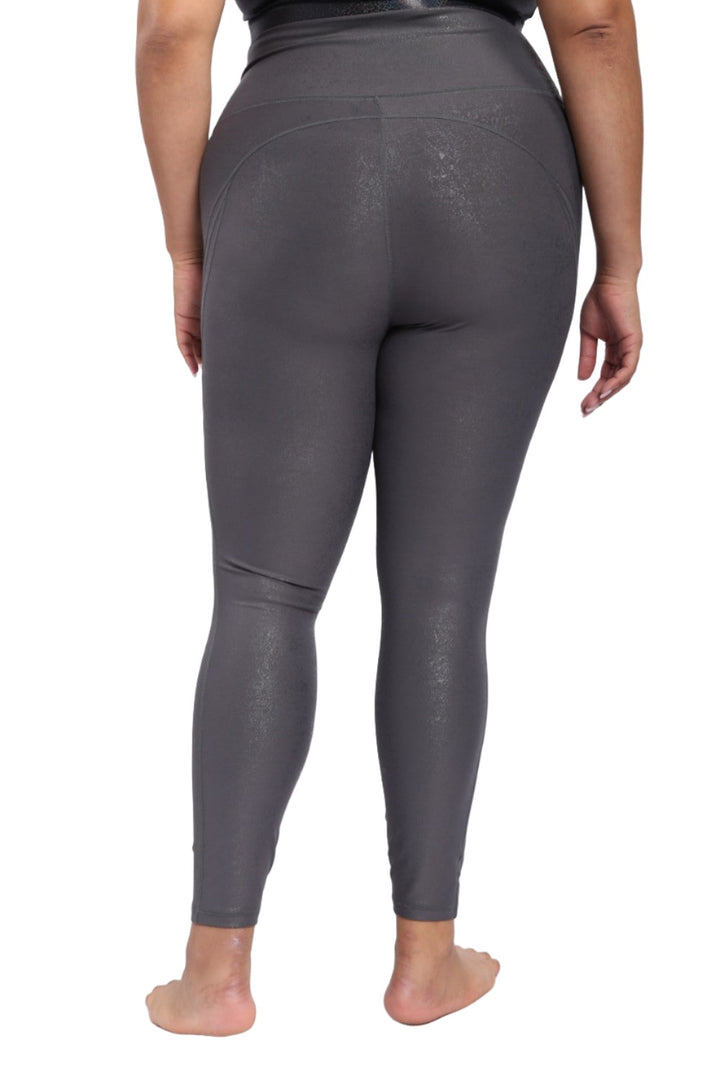 Mono B High Waist Foil Leggings With Seam Details APH-A0950 and Plus - Urban Chic Foil - Back View