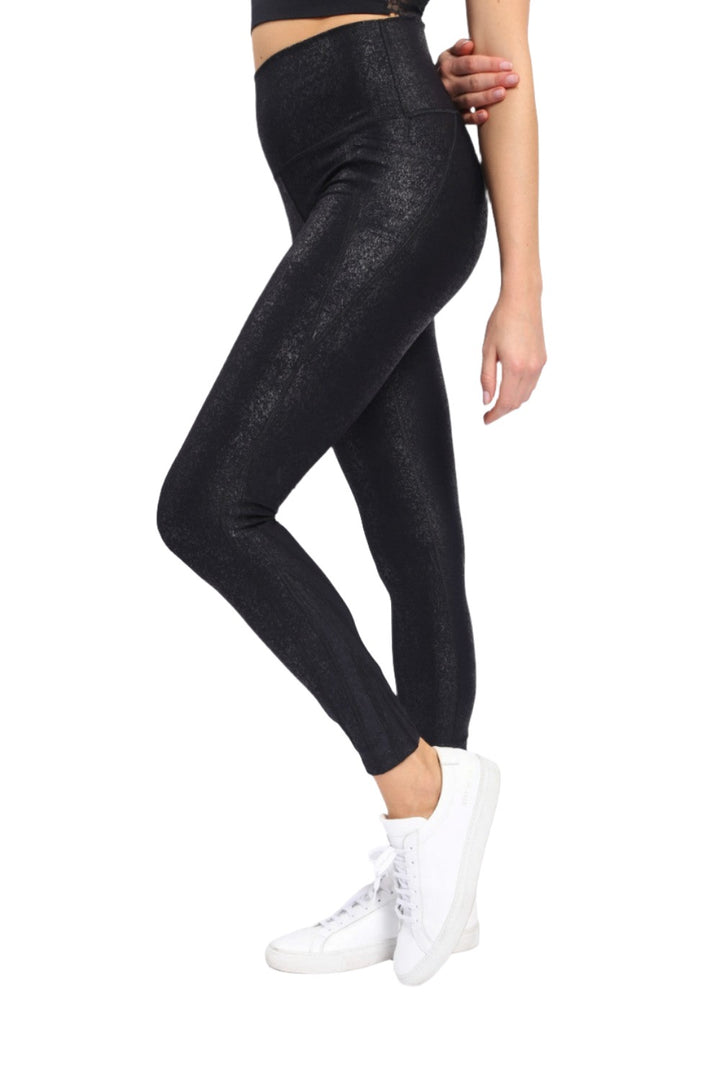 Mono B High waist Foil Leggings With Side Pockets APH-A0951 and Plus - Black - Side View