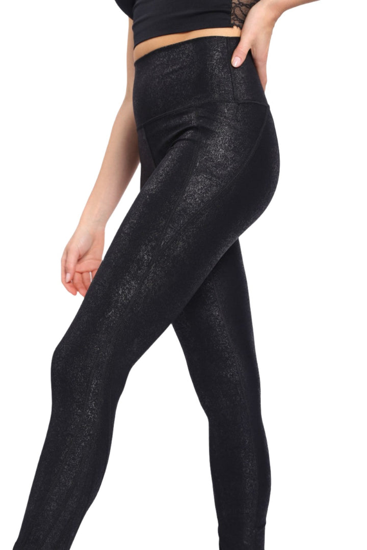 Mono B High waist Foil Leggings With Side Pockets APH-A0951 and Plus - Black - Side View2