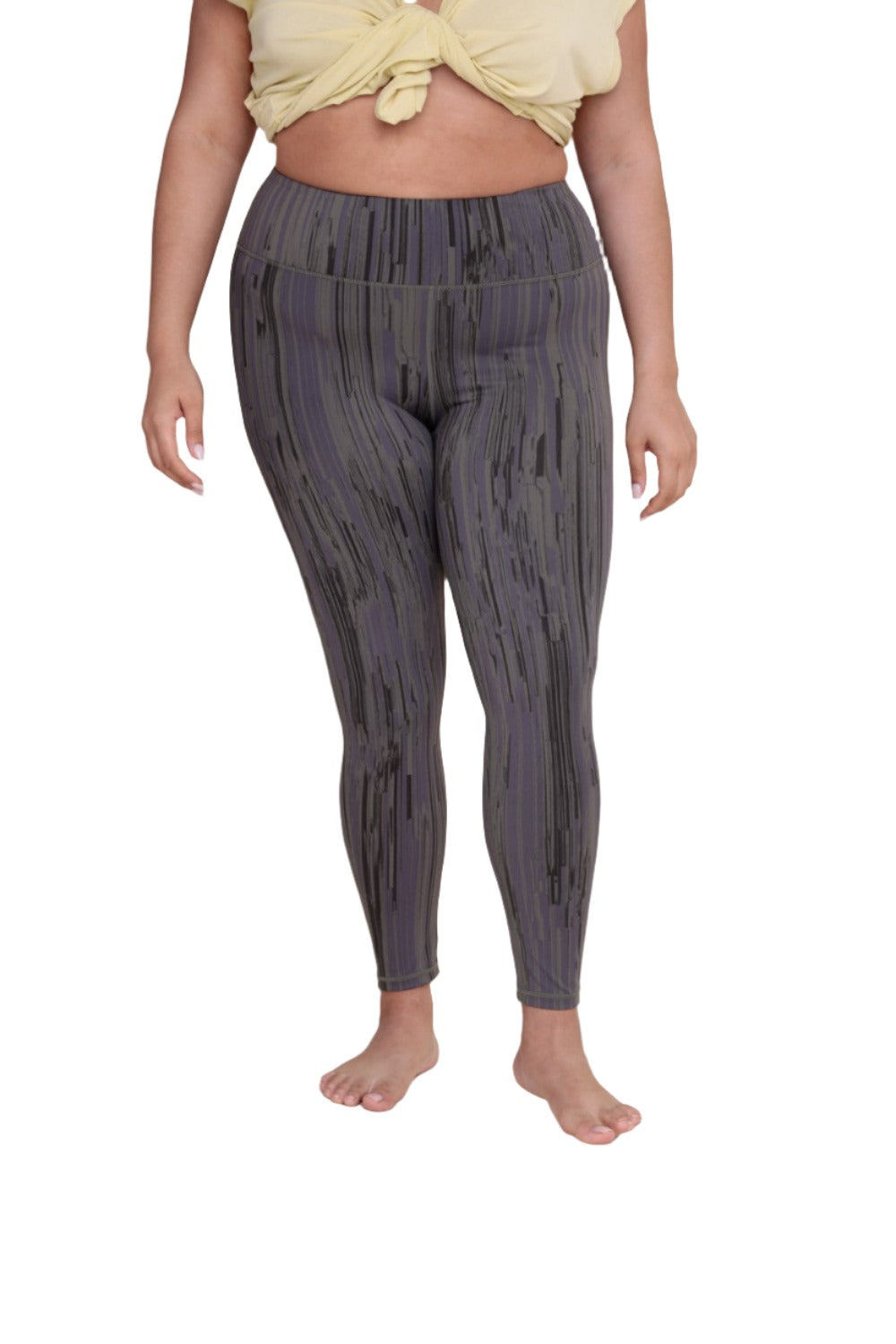 Mono B APH-A1119P Midnight Stripe High-Waist Leggings - Brown - Front View