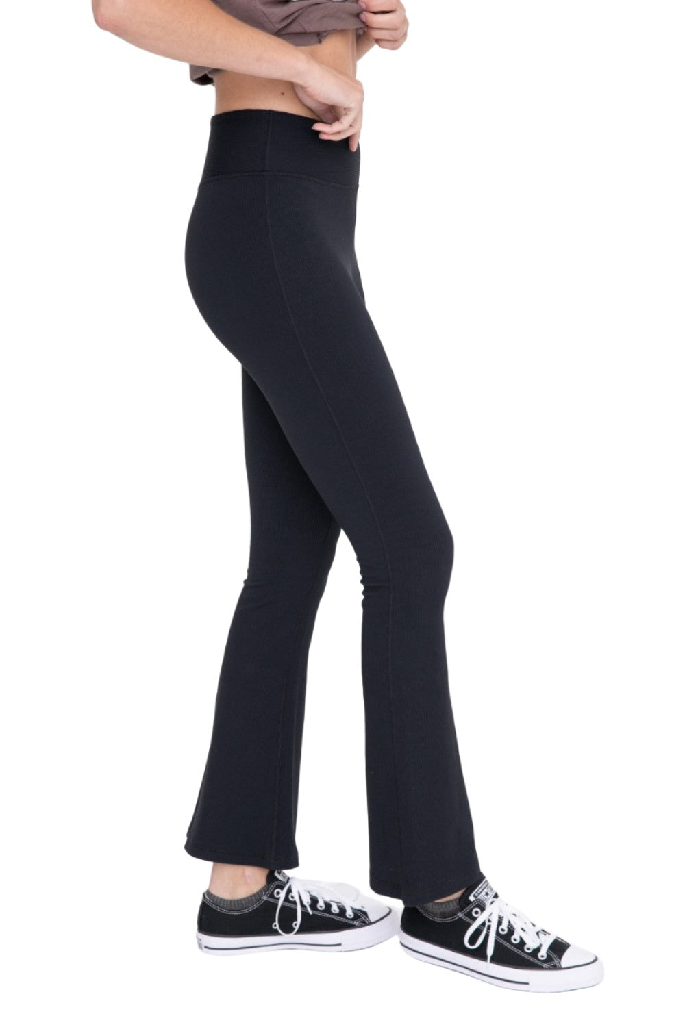 Mono B Ribbed Flare High-Waist Leggings APH-A12101 - Black - Side View