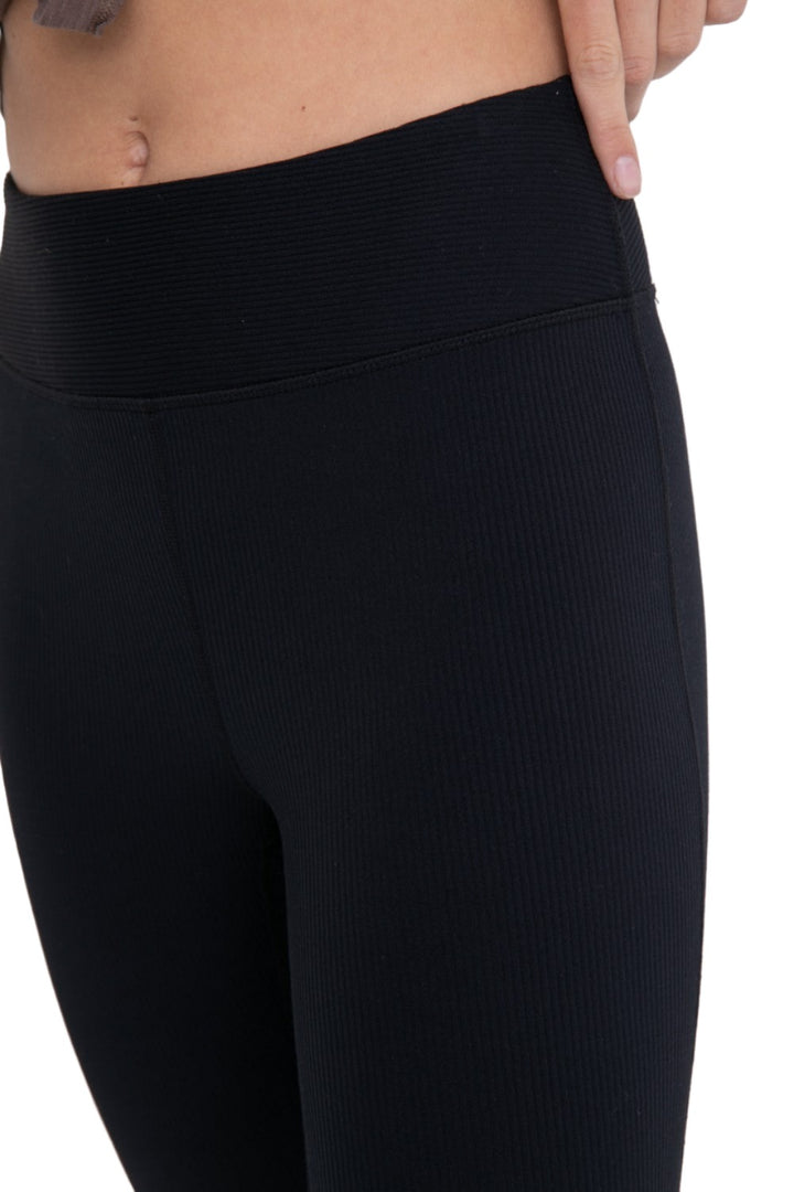 Mono B Ribbed Flare High-Waist Leggings APH-A12101 - Black - Rear View