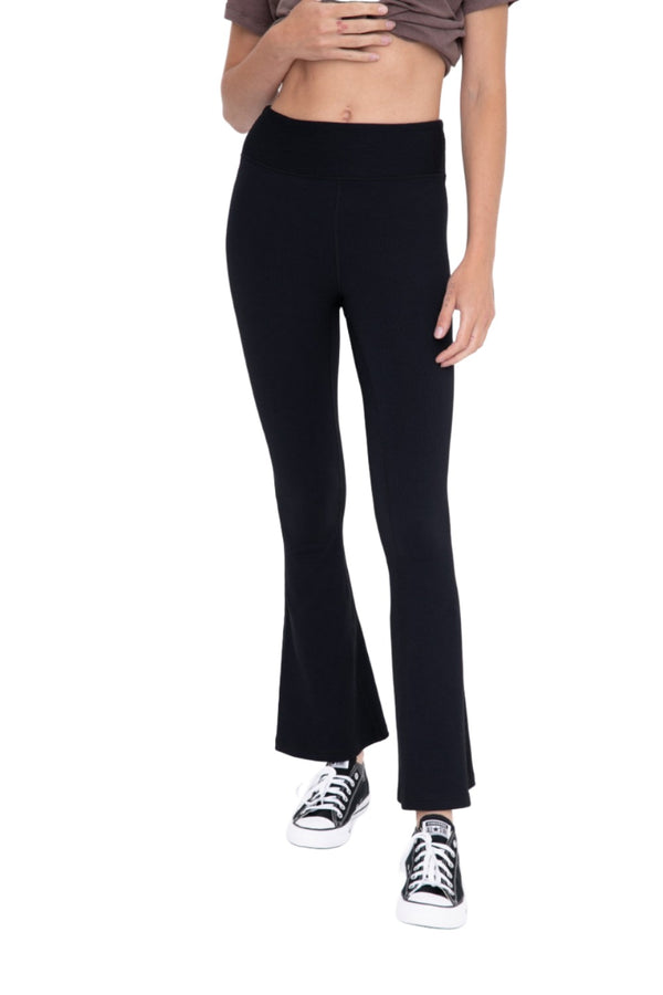 Mono B Ribbed Flare High-Waist Leggings APH-A12101 - Black - Front View