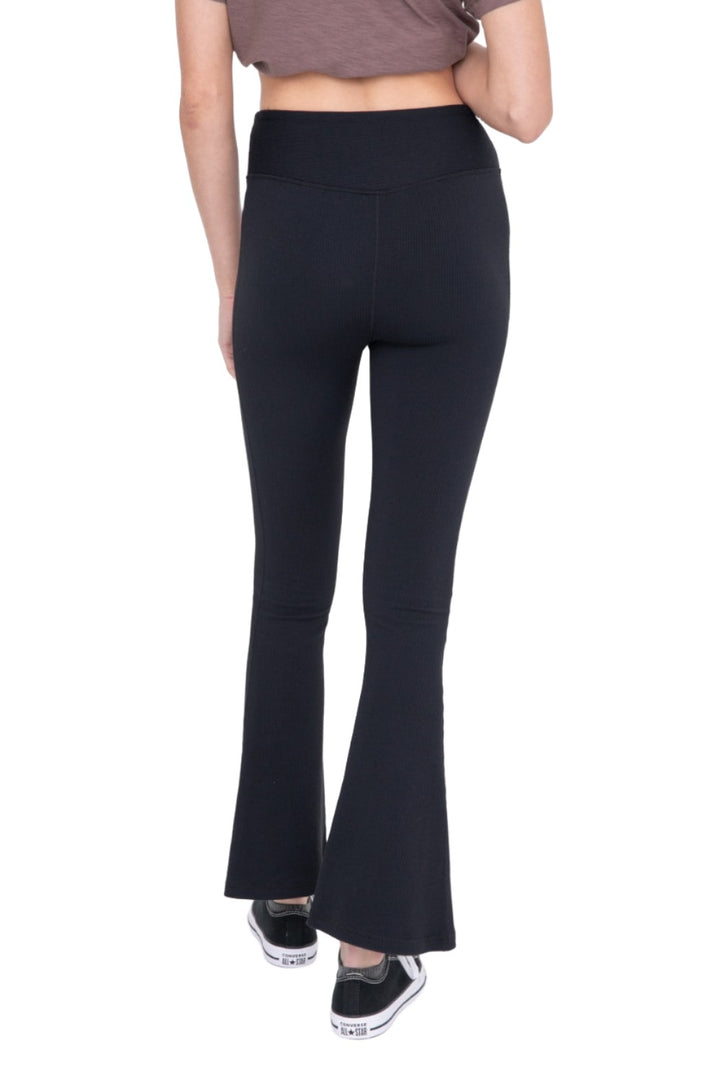 Mono B Ribbed Flare High-Waist Leggings APH-A12101 - Black - Back View