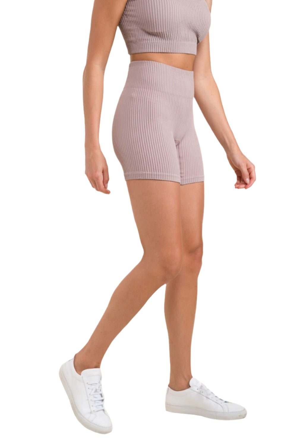 Mono B Ribbed Seamless High-Waisted Shorts APH-A1236 - Iris - Side View