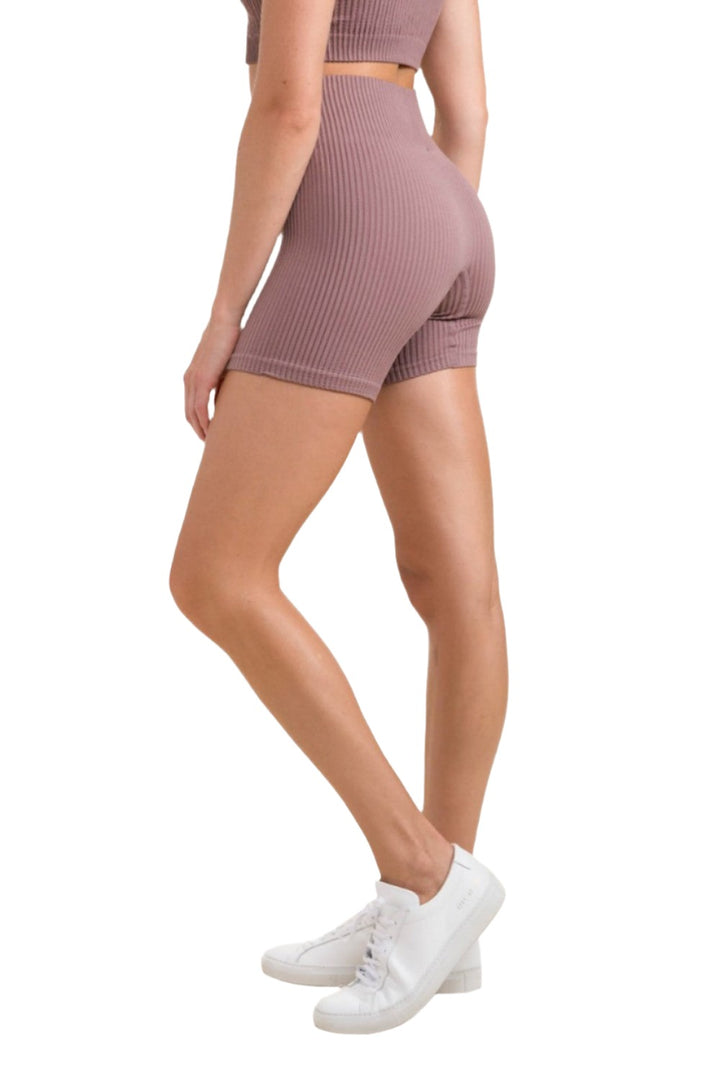 Mono B Ribbed Seamless High-Waisted Shorts APH-A1236 - Mauve - Side View