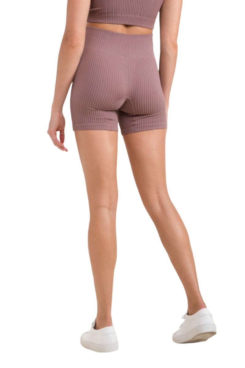 Mono B Ribbed Seamless High-Waisted Shorts APH-A1236 - Mauve - Back View