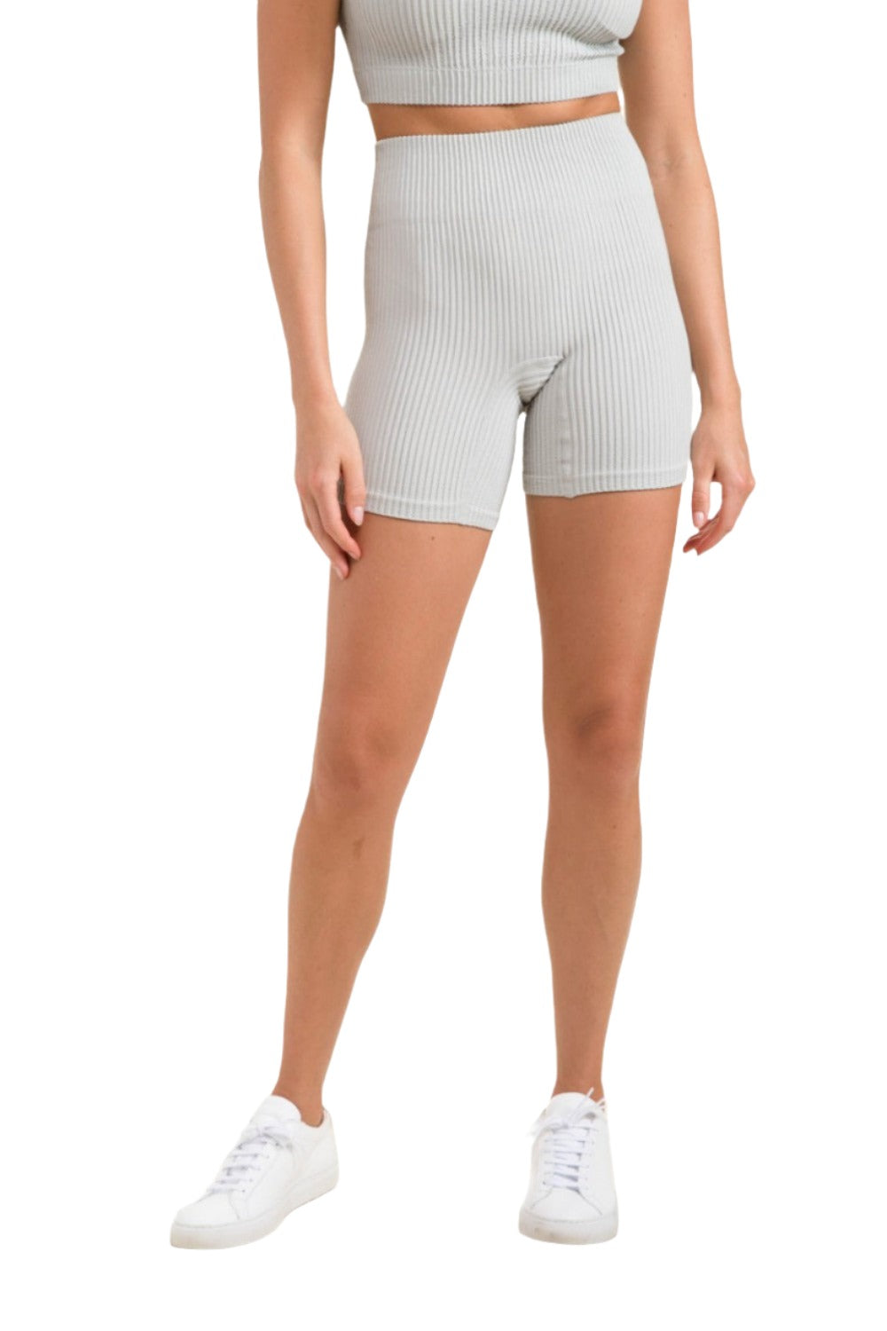 Mono B Ribbed Seamless High-Waisted Shorts APH-A1236 - Mist - Front View